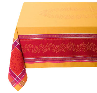 French Jacquard tablecloth, Teflon (Olivia. Yellow Red)